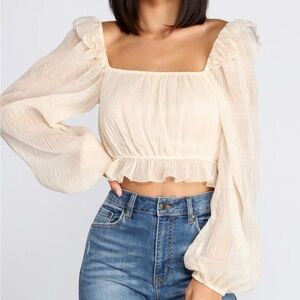 Crinkle Detail Square Neck Blouse